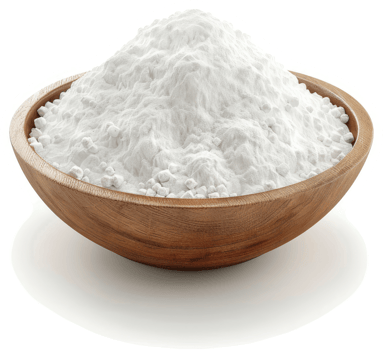 Wooden bowl filled with fine white cornstarch. png