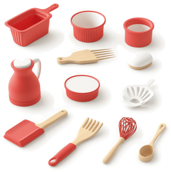 Colorful kitchen tools and utensils for cooking and baking. png