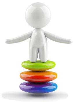 Balanced figure atop colorful, stacked stones. png
