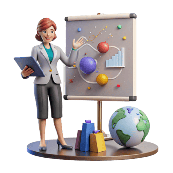 magnificent minimalist Businesswoman Giving Presentation on Global Economy Isolated Element detailed png