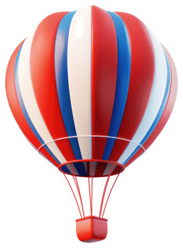 Colorful hot air balloon with patriotic stripes. png