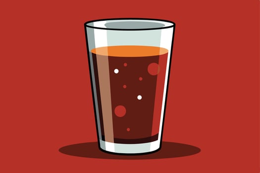 A colorful illustration of a glass of soda against a bold red background. vector