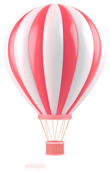Pink and white striped hot air balloon illustration. png
