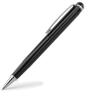 Sleek black ballpoint pen with metallic accents. png