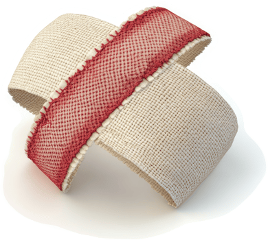 Intertwined fabric bands with crimson accents. png