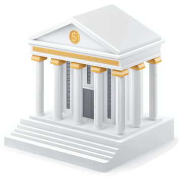 Classical style bank building icon depicts financial institution. png