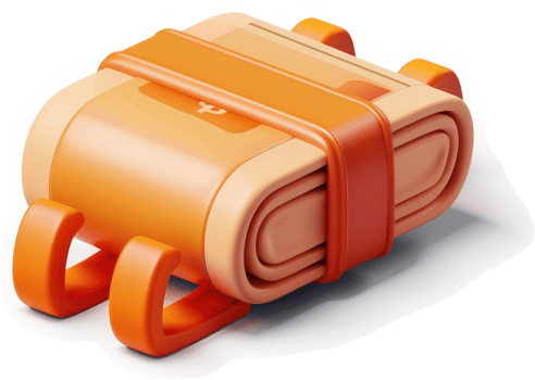 Folded, orange package with security straps. png