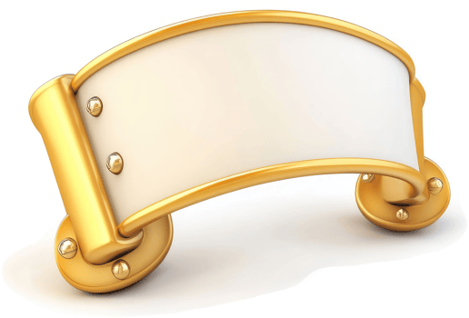 Ornate gold banner with blank white surface. png
