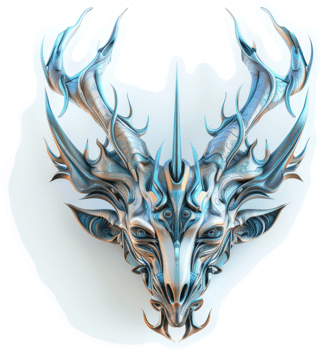 Ornate, metallic dragon-deer head design. png
