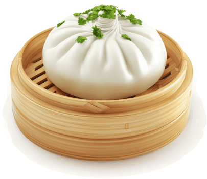 Steamed bun, a delicious chinese delicacy in a bamboo steamer. png
