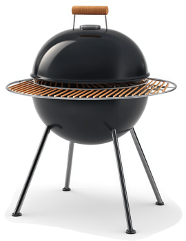 Spherical charcoal grill with a dome-shaped lid. png