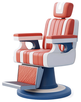 Classic barber chair with red and white stripes. png