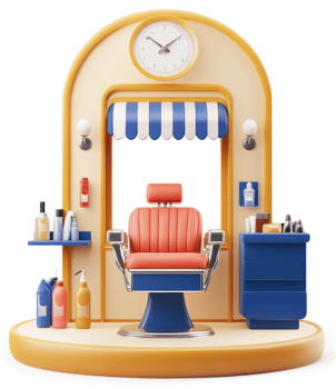 Stylized 3D model of a barber shop interior. png