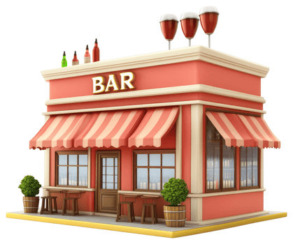 Charming, vintage-style bar establishment exterior. png