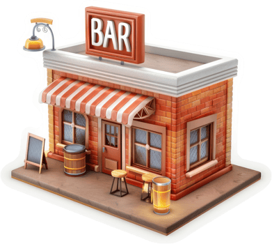Vintage brick pub building with exterior details. png