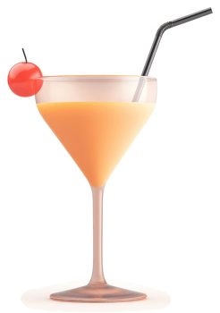 A vibrant orange cocktail garnished with a cherry. png