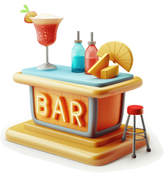 Colorful retro bar with cocktails and garnishes. png