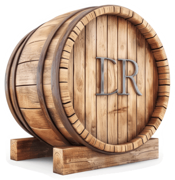 Wooden barrel with initials showcasing aged craftsmanship. png