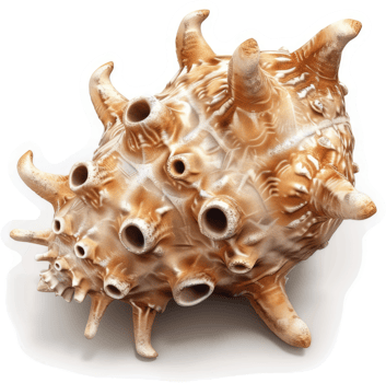 Ornate, spiky seashell, showcasing intricate design. png