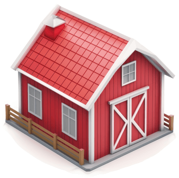 Red barn with white trim, a classic rural structure. png