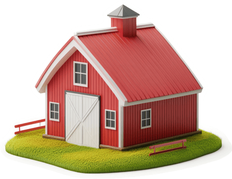 Colorful, stylized illustration of a red barn. png