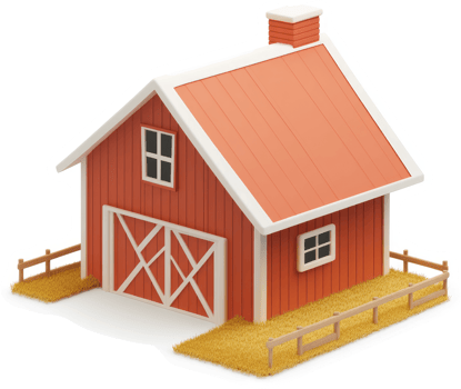 A stylized, cartoon representation of a rustic barn. png