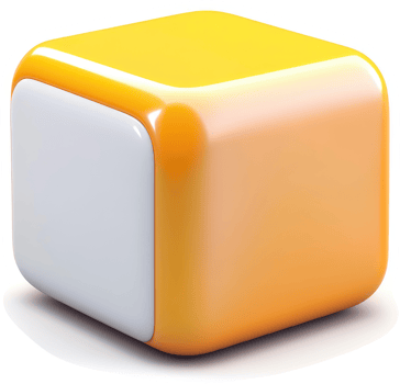A three-dimensional, glossy, bright yellow cube with a white interior panel. png