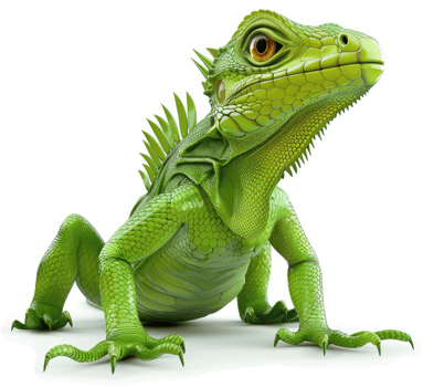 Vibrant green iguana displays its scales and features. png