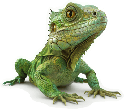 Vivid illustration of a vibrant green iguana. png