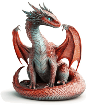Radiant red dragon, poised and serene, rests. png