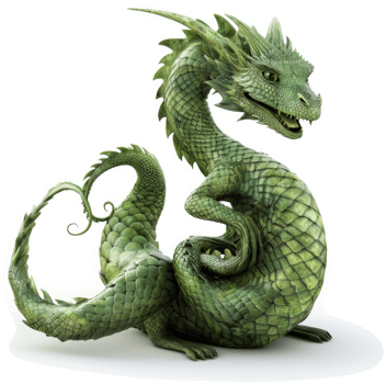 Enthralling, emerald green dragon figurine. png
