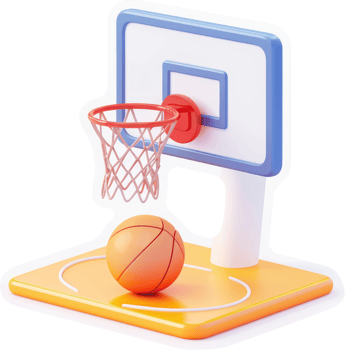 3d rendered basketball hoop and ball on court. png
