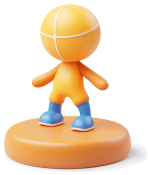 Orange cartoon figure stands on a circular base. png