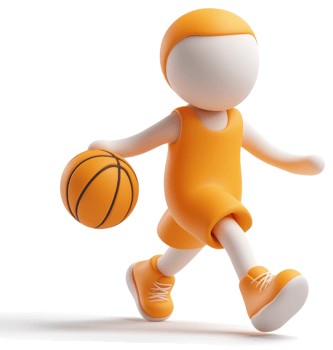 3D Cartoon Basketball Player Dribbling a Ball. png