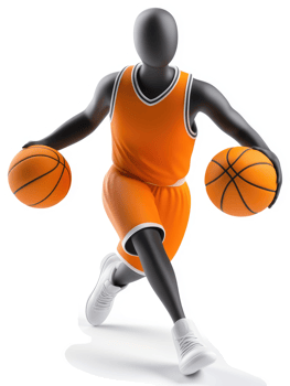 Dynamic basketball player in action with two balls. png