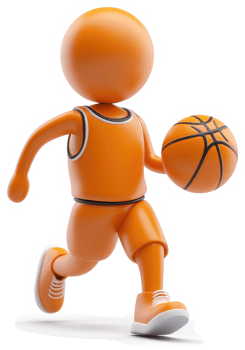 Orange cartoon figure in basketball action. png