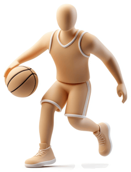 Cartoon illustration of a basketball player dribbling. png