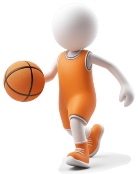 3D white figure basketball player in action. png