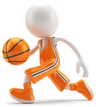 A stylized illustration of a basketball player in action. png