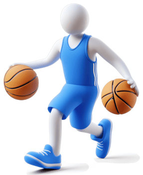 Dynamic basketball player in motion, dribbling the ball. png