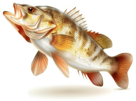 A detailed illustration of a leaping bass. png