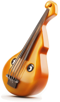 Smiling orange cartoon violin with large eyes. png