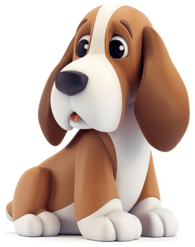 Cute cartoon basset hound puppy with sad eyes. png