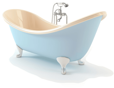 Light blue vintage style bathtub with chrome faucet. png