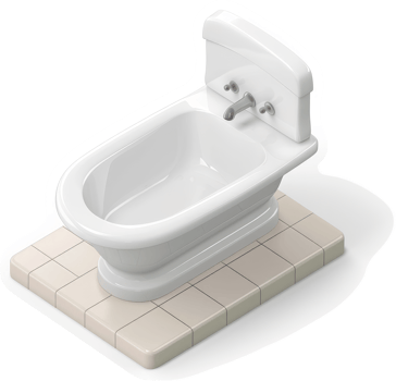 Classic, porcelain-enameled freestanding bathtub with a basin. png