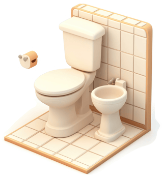 Pastel-toned, cartoonish depiction of a modern restroom. png