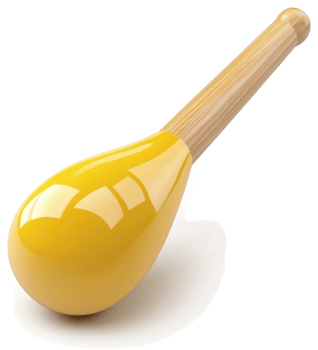 Bright yellow musical instrument with wooden handle. png