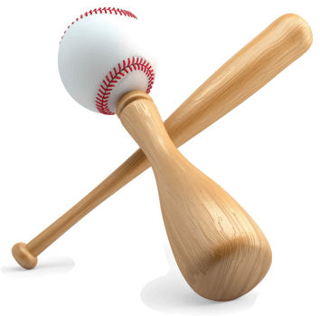 Baseball bat and ball, crossed, ready to play. png