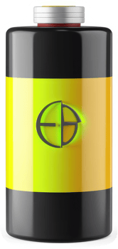 Vibrant yellow and black cylindrical container with a unique logo. png