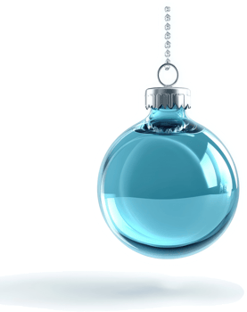 A light teal glass Christmas ornament hangs on a chain. png